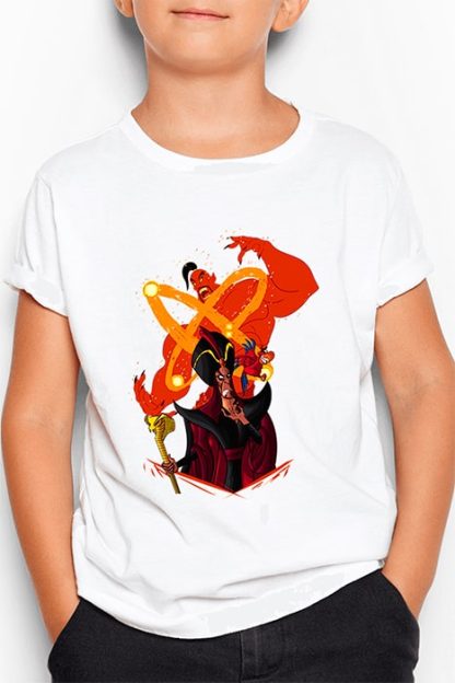polera blanca de niño con diseño de Jafar de Aladdin villanos disney