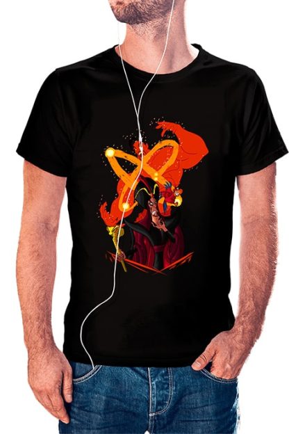 polera negra de hombre con diseño de Jafar de Aladdin villanos disney