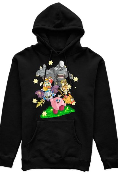 polerón tipo canguro unisex negro con diseño de Kirby, Rey Dedede, Meta Knight, Gorilondo, Clawroline