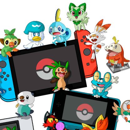 detalle diseño de aniversario de pokemon con todos los iniciales de los videojuegos y sus respectivas consolas