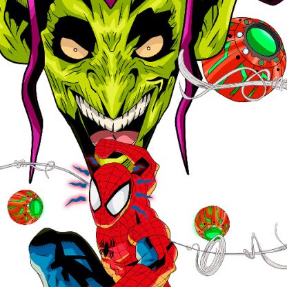 detalle diseño de spider-man y duende verde