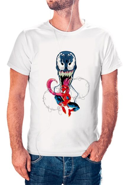 polera blanca de hombre con diseño de spider-man y venom