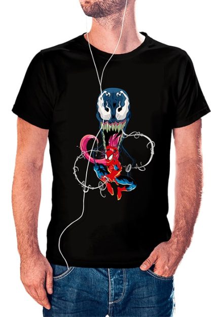 polera negra de hombre con diseño de spider-man y venom