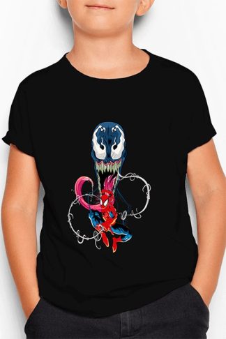 polera negra de niño con diseño de spider-man y venom