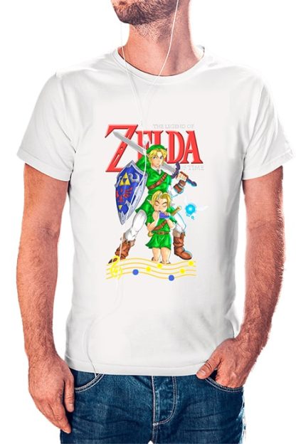 polera blanca de hombre con diseño de link niño y adulto de The Legend of Zelda: Ocarina of Time