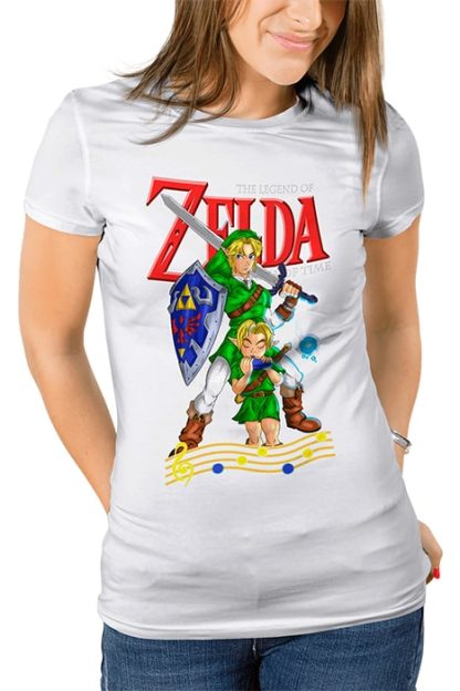 polera blanca de mujer con diseño de link niño y adulto de The Legend of Zelda: Ocarina of Time