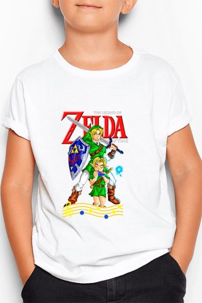 polera blanca de niño con diseño de link niño y adulto de The Legend of Zelda: Ocarina of Time