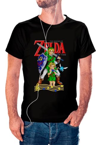 polera negra de hombre con diseño de link niño y adulto de The Legend of Zelda: Ocarina of Time