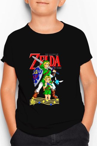 polera negra de niño con diseño de link niño y adulto de The Legend of Zelda: Ocarina of Time