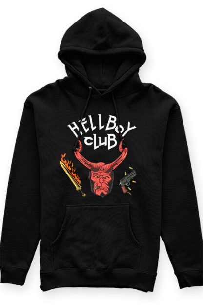 polerón tipo canguro unisex negro diseño de stranger things versión hellboy hellboy club