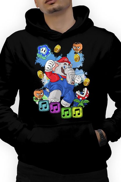 Super Mario Wonder diseño con elementos del juego y Mario Elefante