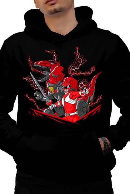 Polerón negro con Red Ranger y Tyrannosaurus Dinozord